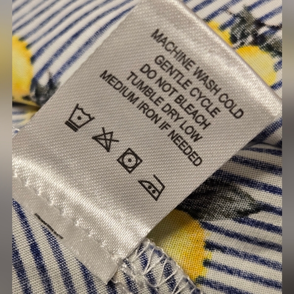 Chloe + Rene Blue Striped Dress with Lemon Pattern Belted Waist Size 1X NWT - Picture 8 of 9